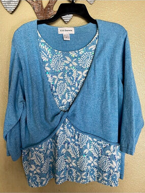 C.D. Daniels Floral Tunic Top in Blue & White Size 1X
